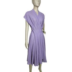 Vintage 70s Julie Miller of California Purple Wool Boucle Pleated Wrap Dress M/L